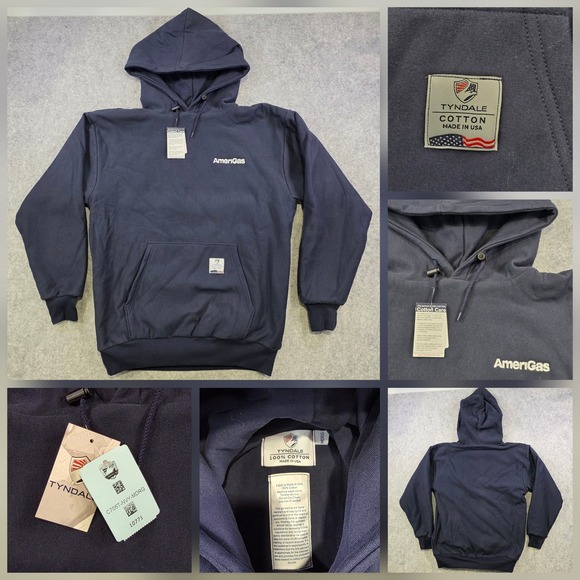 Tyndale Hoodie Mens Medium Navy AmeriGas Logo 100% Cotton Made USA Sweatshirt